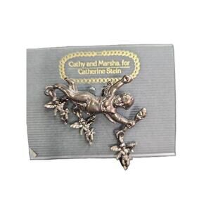 Cathy And Marsha Silver Cherub Metallic Pin Brooch